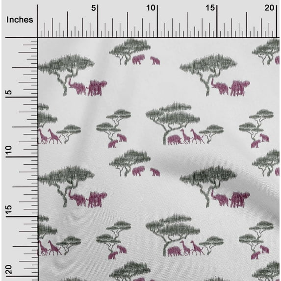 oneOone Organic Cotton Voile Fabric Tree & Animals Ikat Fabric Prints By Yard 42 Inch Wide