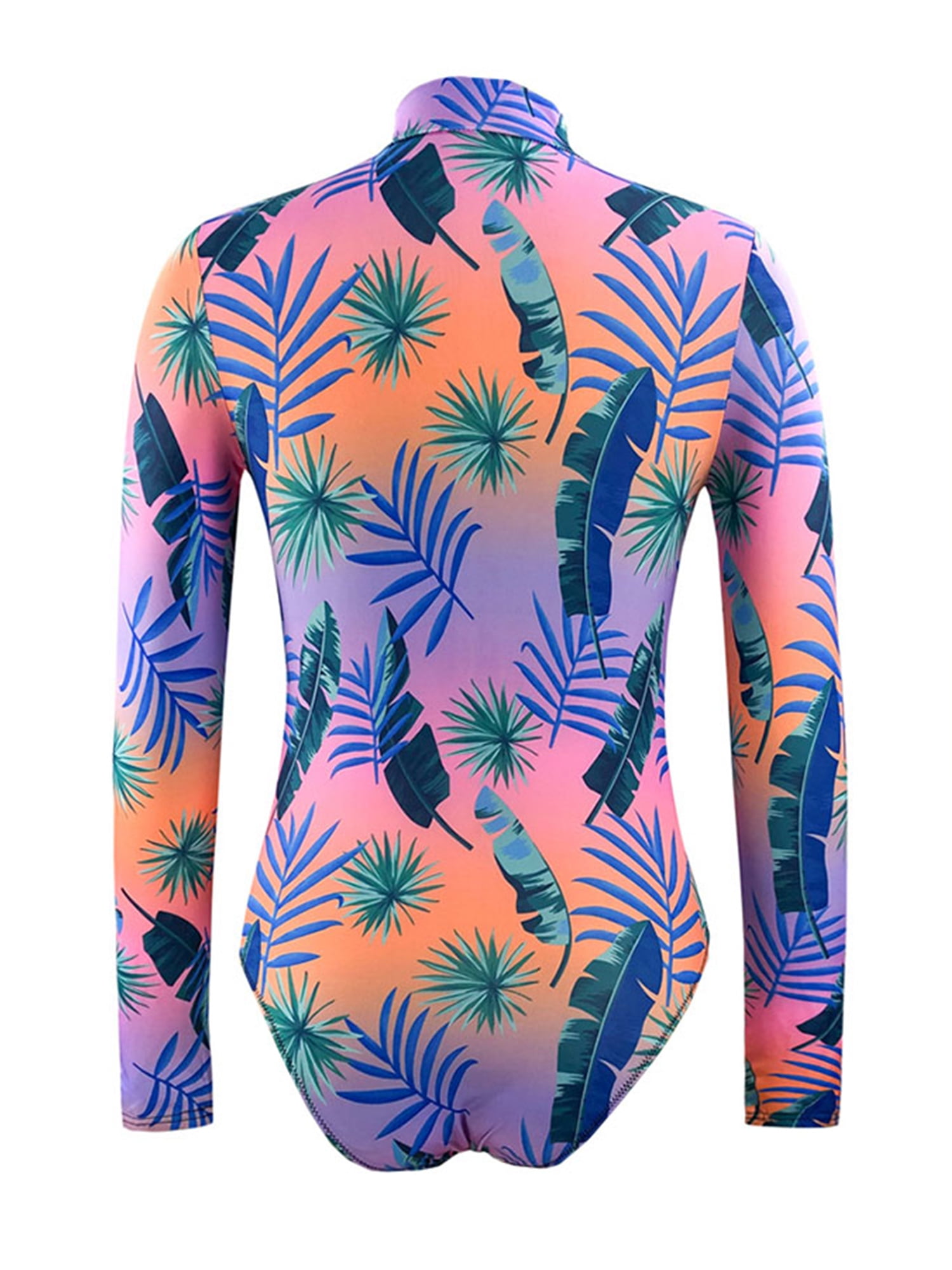 BeautyIn Women's Plus Size Rash Guard One Piece Swimsuit Zip Tropical Print  Swimwear 