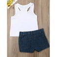 thumbnail image 5 of Babibeauty Toddler Baby Girls Letter Print Vest Floral Tops Denim Shorts Outfits, 5 of 6