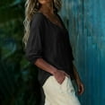 thumbnail image 4 of Hvot&aat Womens Cotton Linen Shirts Long Sleeve Loose Solid Color Casual Tops V Neck Elegant Beach Boho Lightweight Blouse, 4 of 7