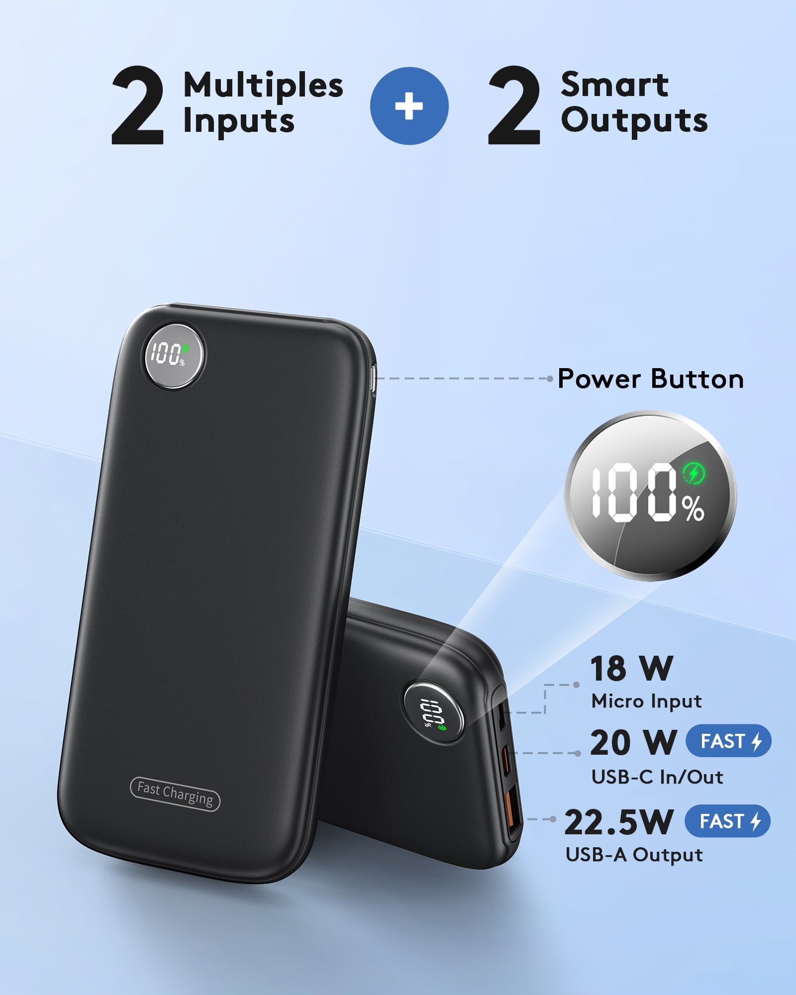 Fast Charging Power Bank, 10000mah Portable Charger for iPhone, 22.5W USB C in&Out Battery Pack Phone Charger Portable, Slim Powerbank for iPhone 17/16/15 Series, Samsung, Google,Android