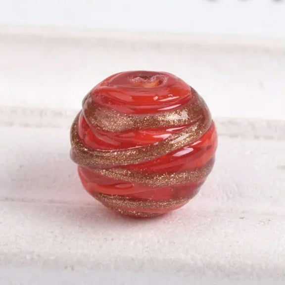 U8MO 5PCS 14mm Round Skein Lampwork Glass Beads for Jewelry Making DIY Findings-Red