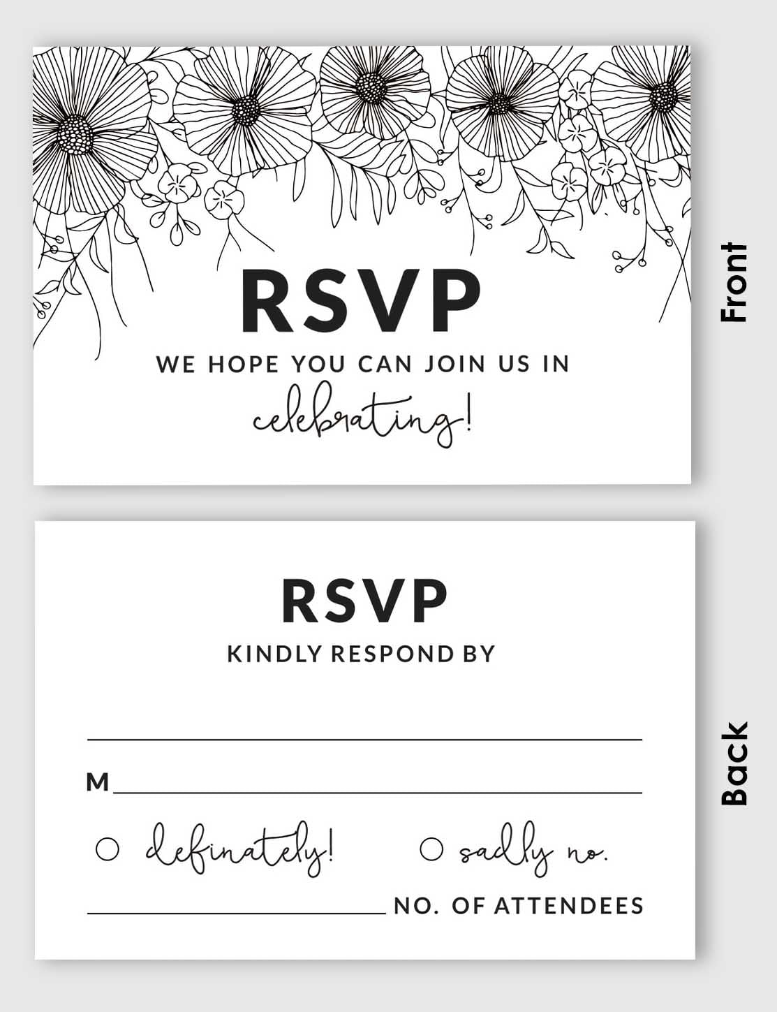 Inkdotpot 50 Blank RSVP Cards,RSVP Postcards No Envelopes Needed,Floral  Print Response Card,RSVP For Wedding,Baby Shower,Bridal Shower - Walmart.com