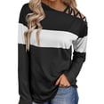 thumbnail image 1 of Off Shoulder Tops For Women Color Block Shirts Long Sleeve Tunic Blouses T-Shirt, 1 of 13