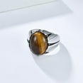 thumbnail image 2 of HIJONES Men's Stainless Steel Ancient Tiger's Eye Gemstone Agate Engraved Signet Ring Personlized Wedding Jewelry Silver Brown Stone Size 7, 2 of 6