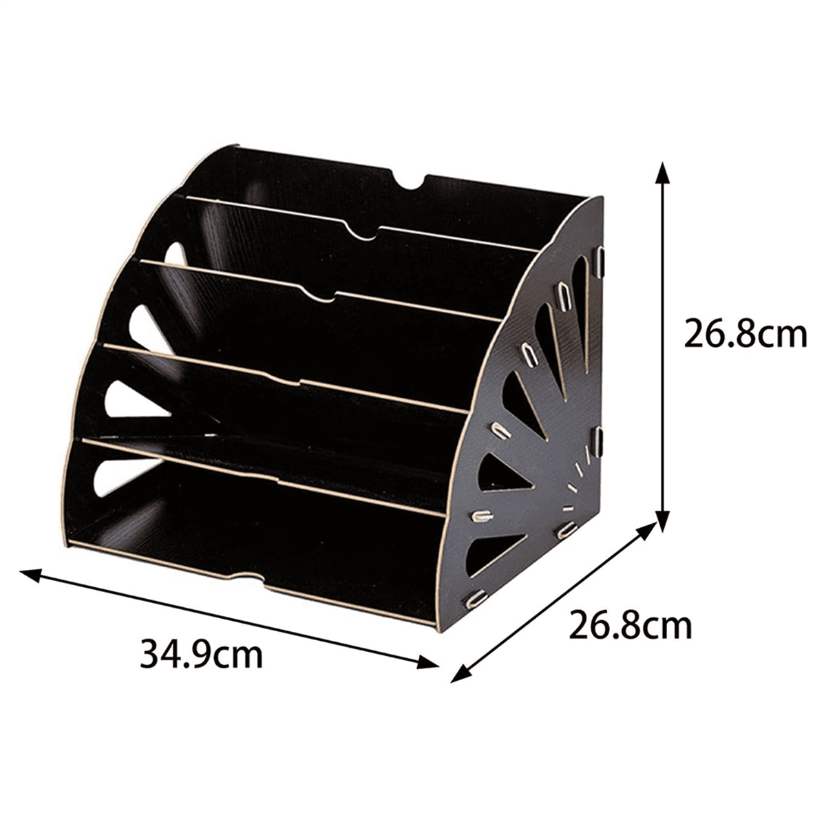 TOP! Hollow Sector File Organizer with 5 Compartments for Office Supplies, Black