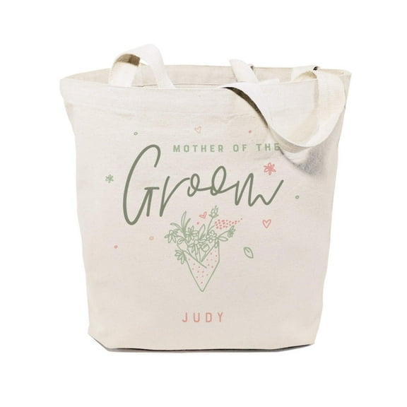 Floral Personalized Name Mother of the Groom  Wedding Cotton Canvas Tote Bag