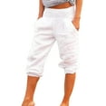 thumbnail image 1 of Frontwalk Casual Linen Capris Pants for Women Plain Crop Pants with Pockets White S, 1 of 7