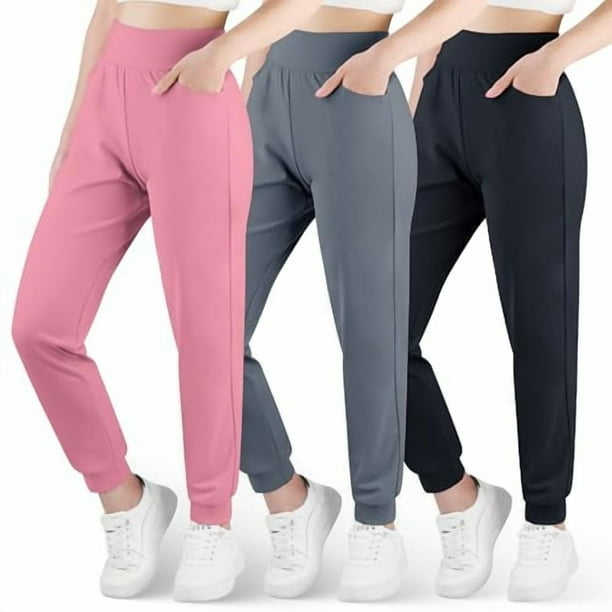 BIG ELEPHANT Pantalones Deportivos Ultrasuaves para Niñas, Pantalones Deportivos para Niños de Cintura Alta con Bolsillos, 3 Pzas (6-15 Años)