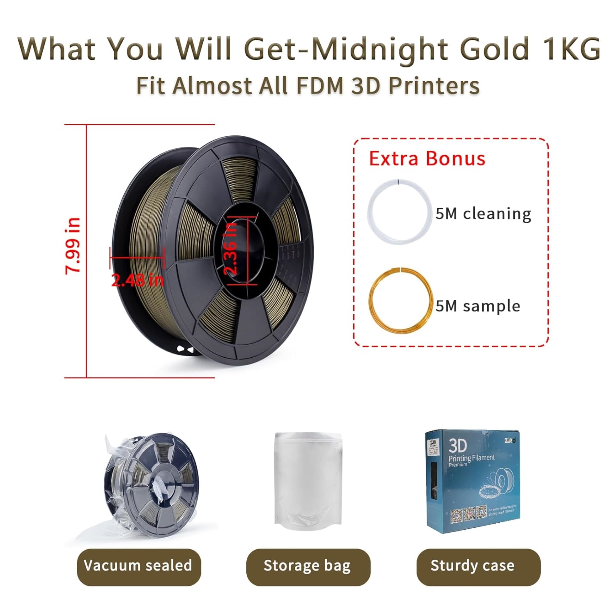 Ziro 3D Mystic PLA Filament 1.75mm 1kg, Midnight Gold