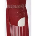 thumbnail image 6 of YiZYiF Kids Girls Modern Lyrical Dance Dress Oblique Shoulder Sleeveless Rhinestones Mesh Skirt Ballet Leotard Burgundy 8, 6 of 7