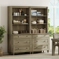 thumbnail image 6 of WAMPAT 72" Bookshelf with 3 Drawers, Tall Bookcase Large Display Book Case Shelf with 3 Tier Open Book Shelves，Library Wooden Bookshelves for Living Room,Office, Bedroom, Wash Grey (2PCS), 6 of 7