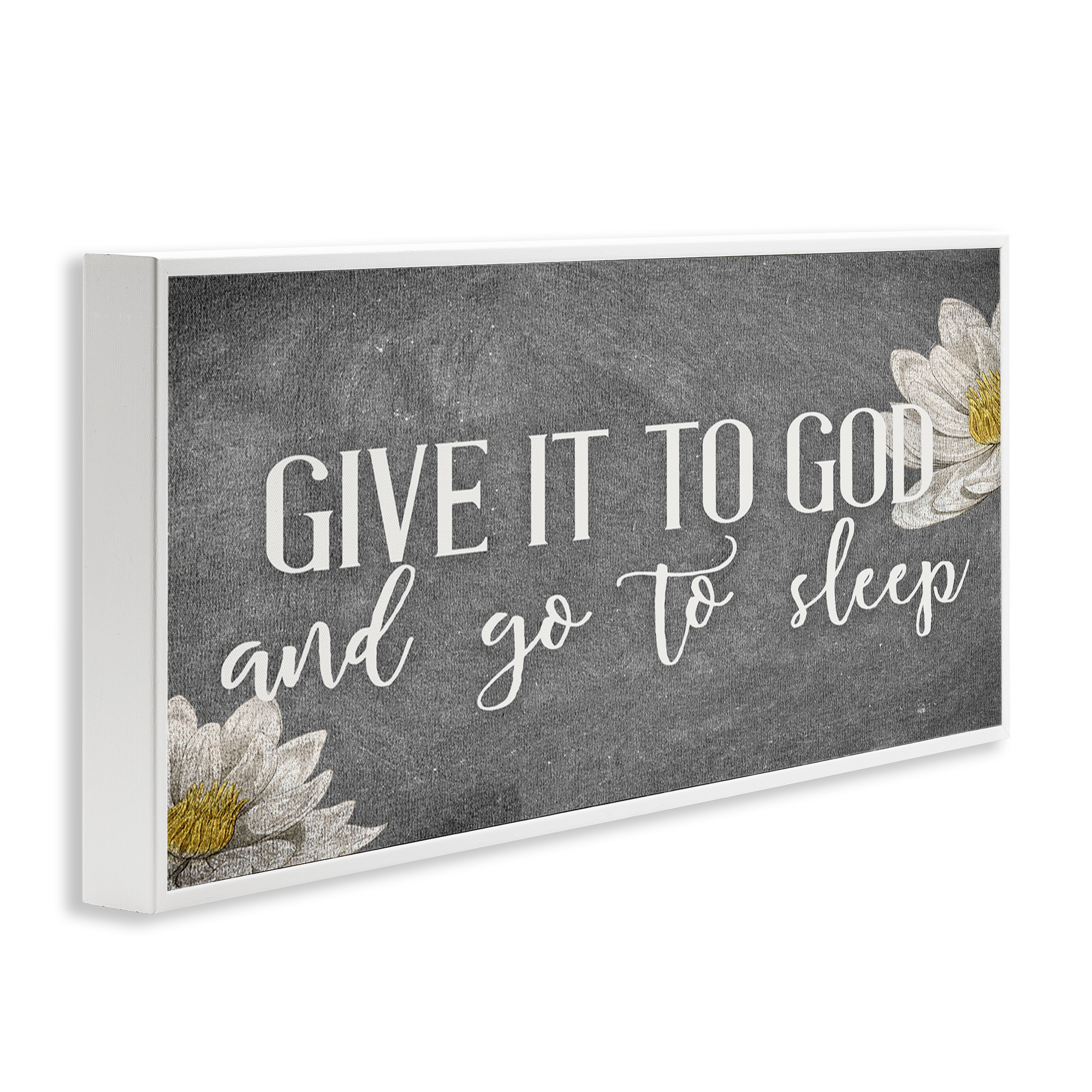 Stupell Industries Give It to God Grey Phrase Botanical & Floral Painting White Framed Art Print Wall Art, 30 x 13