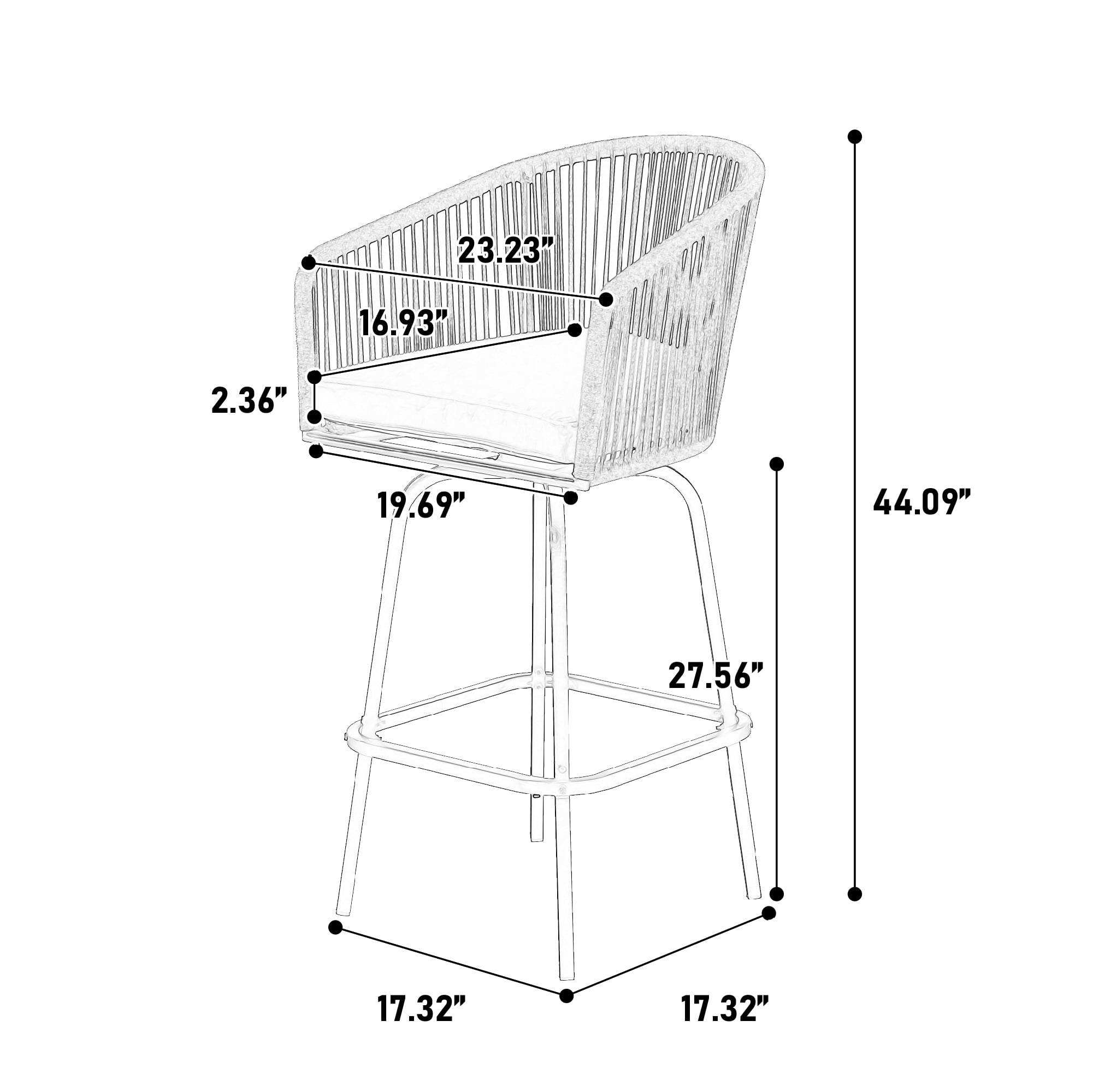 MOONMISS Outdoor Patio 360°Swivel All Weather Rattan Bar Stools(set of 2) with Backrest-Blue