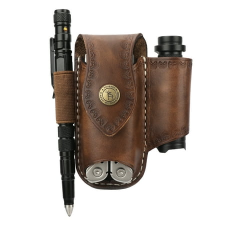 

Tourbon Thick Leather EDC Pocket Organizer Multitool Sheath Clip-on Belt Solid EDC Belt Pouch Sheath Case Brown