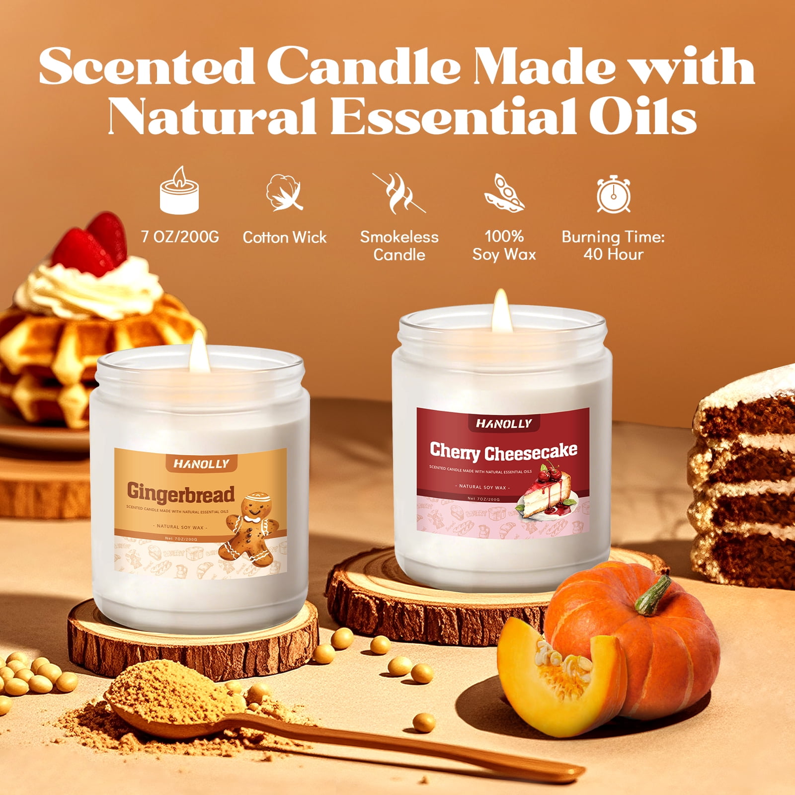 Hanolly Bakery Scented Candles Gift Set - 6 Pack Soy Wax Candles, Long-Lasting Jar Candles for Home, Gifts, Aromatherapy