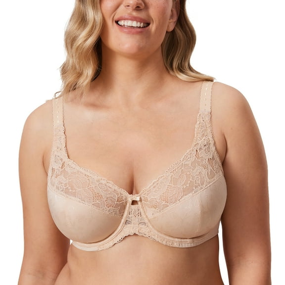 DELIMIRA Women's Plus Size Full Coverage Underwire Unlined Minimizer Lace Bra