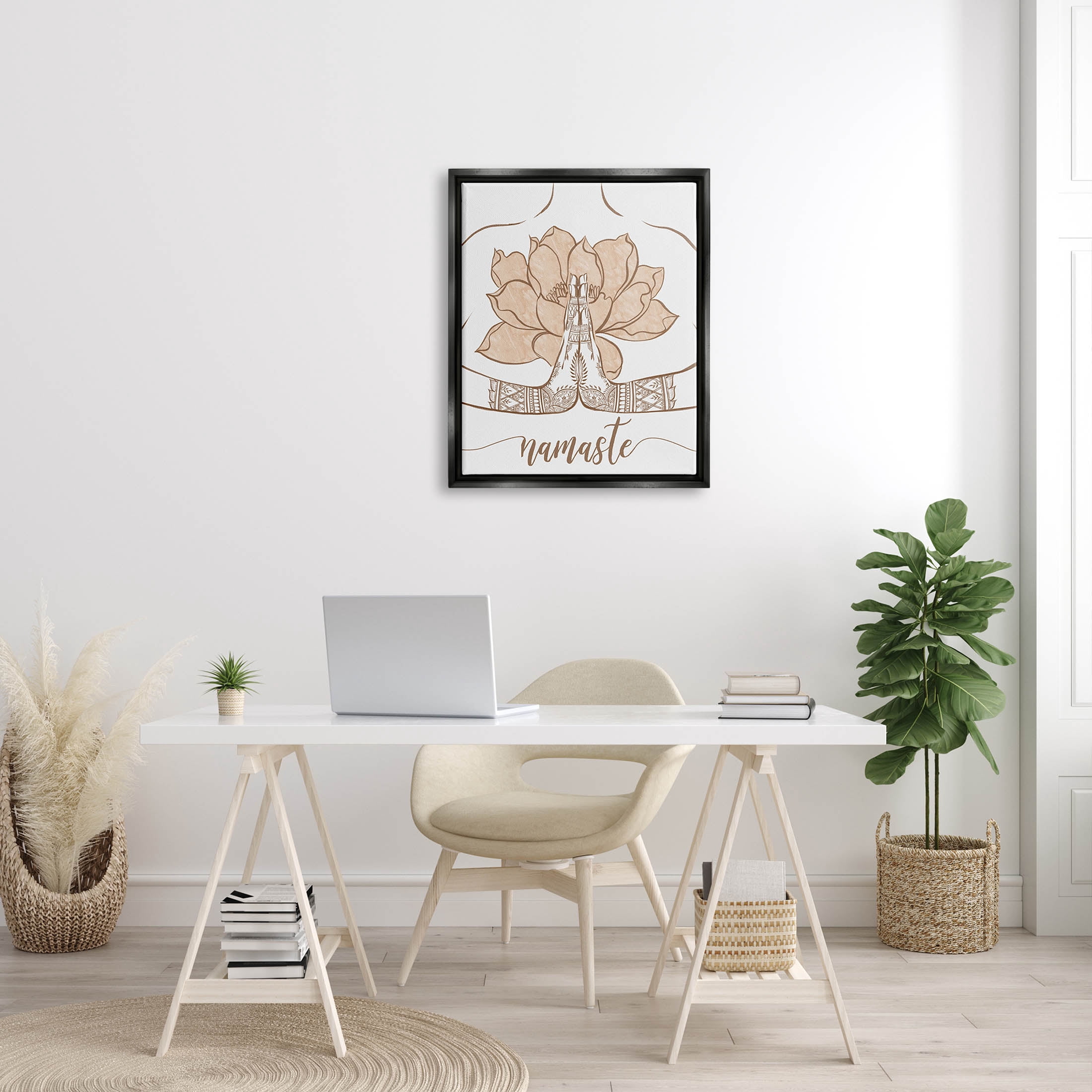 Namaste Henna Pattern Lotus Religious Graphic Art Jet Black Framed Art Print Wall Art