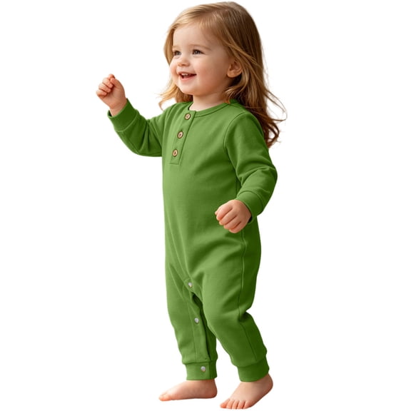 hoksml Baby Cotton Long Sleeve Romper, Infant Solid Color Jumpsuit with Snap Closure
