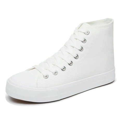 

AOMAIS Women s High Top Sneakers Fashion Lace-Up Canvas Casual Shoes Comfortable Walking Shoes (Off-White US8)