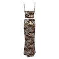 thumbnail image 7 of Unir Women’S Cheetah Print 2-Piece Skirt Set, V Neck Sleeveless Cami Crop Top With High Waist Slim Fit Floor Length Skirt, Smooth Stretchy Polyester Fabric, 2pcs, Sizes S To L, 7 of 7