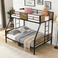 thumbnail image 3 of Twin Over Full Metal Bunk Bed with 2-Side Ladder and Full Guardrail, No Box Spring Required, Large Under Bed Storage Space, Easy to Assemble, Black and Brown Finish, 3 of 9