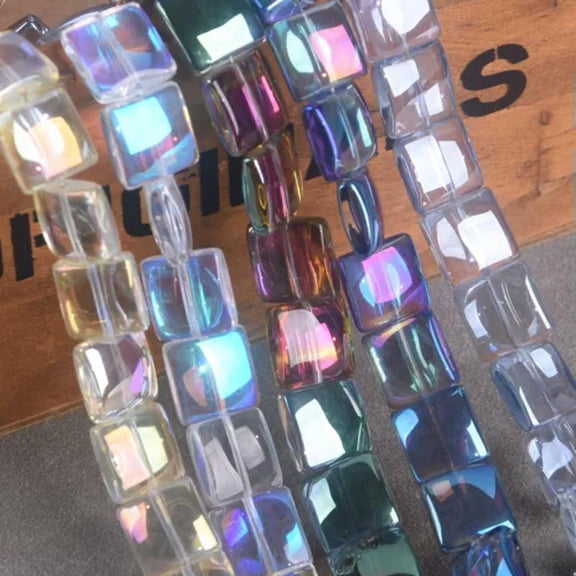U8MO 10pcs Glossy Square 12mm Colorful Crystal Glass Loose Beads For Jewelry Making-Random Mixed