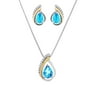 Brilliance Fine Jewelry Pear Blue Topaz Created White Sapphire Set in Sterling Silver and 10K Yellow Gold