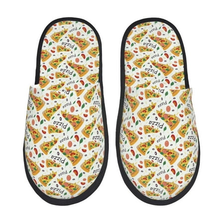 Balery Pizza Slices Slient Indoor Furry Fleece Comfort House Shoes Soft Non-Slip Home Shoes Cotton slippers House Slippers-- Large