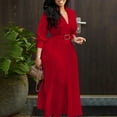 thumbnail image 3 of WILLBEST Ranch Yogurt Dressing Women's 2024 Spring Fashion Solid Color Sexy V Neckplus Size Belted Waist Dress, 3 of 8