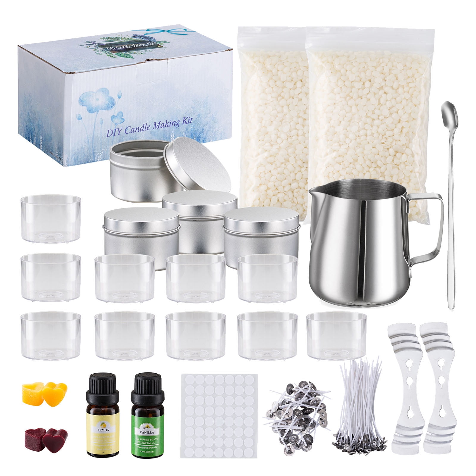 DIY Candle Making Kit | Candle Craft Set - Complete Supplies with Lemon Scent, Jars, Wicks, Holders, Stickers, Spoon, Color Block, Manual | 1200g | Gift Packaging