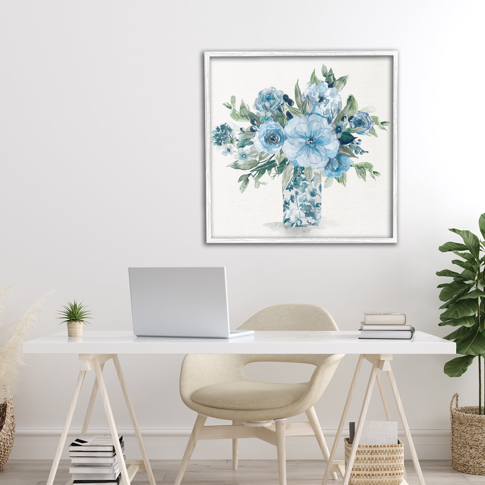 Stupell Industries Pastel Blue Bouquet Foliage White Framed Giclee Art, design by Carol Robinson