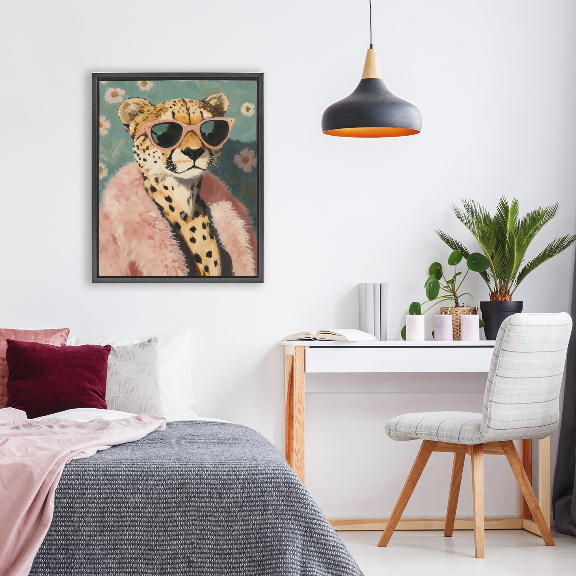Stupell Industries Glam Cheetah in Pink Fur Black Framed Floater Canvas Wall Art, design by The Prints Vibe