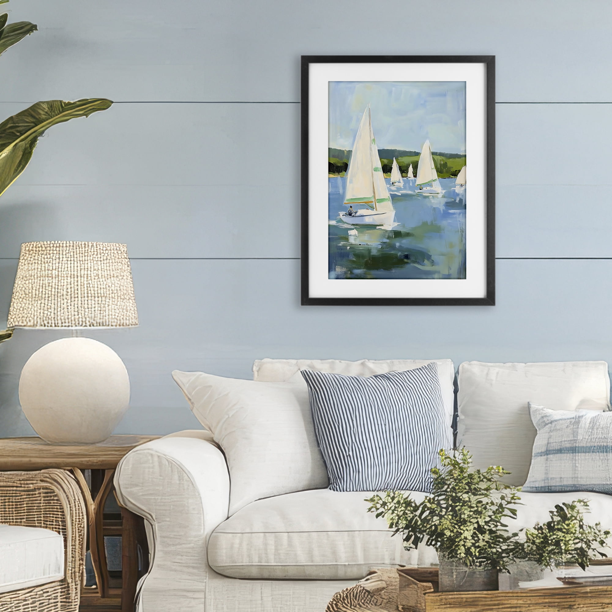 Stupell Industries Boat Race Regatta Black Framed Print Under Glass, design by Petal Prints Design