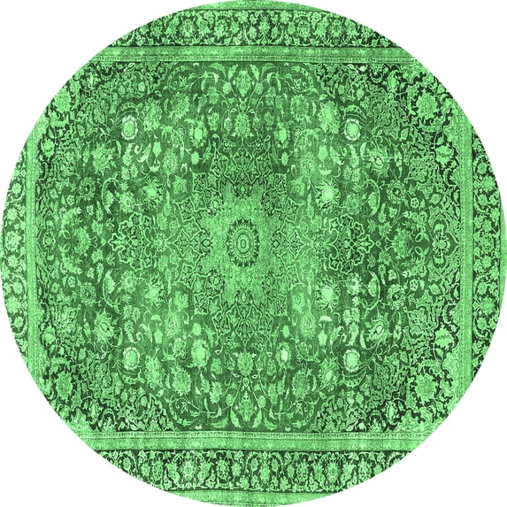 Ahgly Company Indoor Round Medallion Emerald Green Traditional Area Rugs, 7' Round