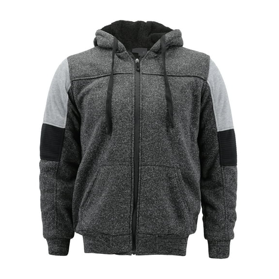 Boy’s Soft Sherpa Lined Two Tone Quilted Juniors ZipUp Fleece Hoodie Kids Jacket (MSM-40-3 Heathered Black, S(8) )