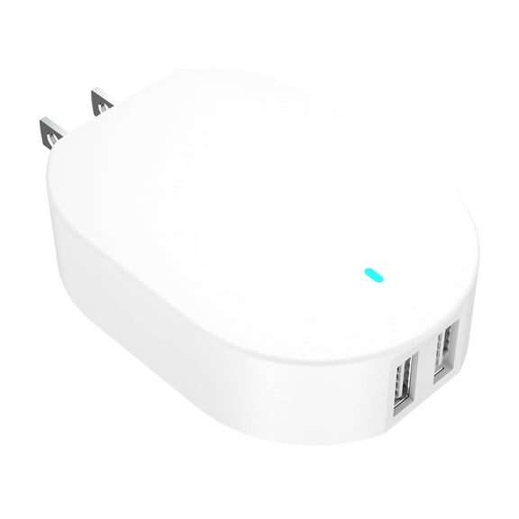 onn 24W Dual USB-A Port Wall Charger, Foldable Plug, White - Compatible with iPhone, Samsung Galaxy, Note, Pixel Devices iPad Pro, & More