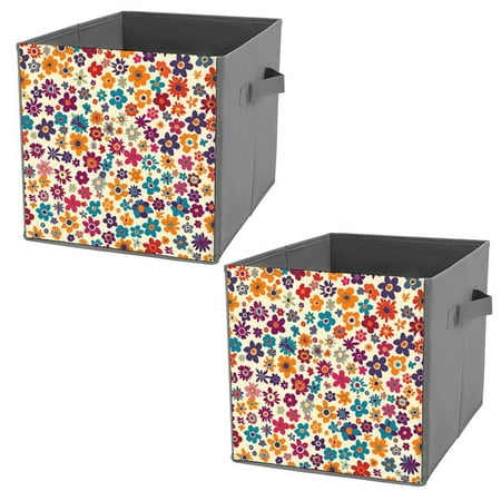 

ZHANGS Vintage Colorful Ditsy-1207 Cube Storage Box With Handle Collapsible Storage Bins Portable Open Home Storage Bins Closet Organizers Box For Books Toys Clothes Or Toys