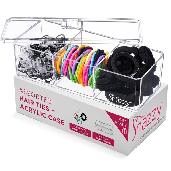 Snazzy - Deluxe Hair Accessories for Women Gift Set - Over 670 Total Hair Accessories for Girls, Teens & Adults - Mini Scrunchies, Women's Hair Elastics & Ponytail Holders in Storage Container Kit