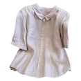 thumbnail image 2 of Brown Womens Blouses 3/4 Sleeve Linen Shirts for Women 2025 Cotton Summer Boho Tops Casual Trendy Vacation Blouse Ladies Tops and Blouses, 2 of 3