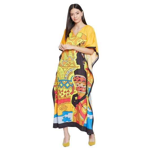 Women's Tribal Print Plus Size Kaftans Dress Polyester Long Maxi Kimono for Ladies Casual Nightwear Gypsy Caftan Dresses Online