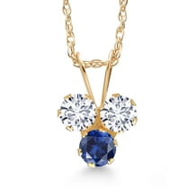 Gem Stone King 14K Yellow Gold White Lab Grown Diamond and Blue Created Sapphire 3-Stone Pendant Necklace for Women (0.34 Cttw, Gemstone April Birthstone, Round 3MM, 18 inch Chain)