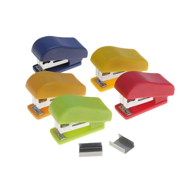 10pcs Mini Desktop Stapler Hand Stapler Office Home Stapler with Staple(Random Color)