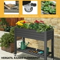 thumbnail image 3 of Uforic Large Resin Patio Planter Box,Outdoor Raised Garden Bed Kit with Drain Plug& Storage Shelf and Lockable Wheels,3.6x1.5x2.8 FT,Black, 3 of 5