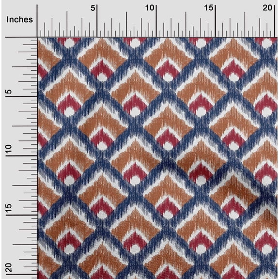 oneOone Organic Cotton Poplin Twill Fabric Argyle Style Ikat Print Fabric By Yard 42 Inch Wide