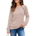 thumbnail image 3 of UVN Tops for Women Long Sleeve Buttons Shirts Dressy Crew Neck Tunic Blouses Fall Casual Lightweight Sweaters, 3 of 9