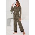 thumbnail image 2 of Ensemble de Pyjama pour Femmes à Manches Longues, Col Rond Doux, Fp-leopard Khaki, 2 of 5