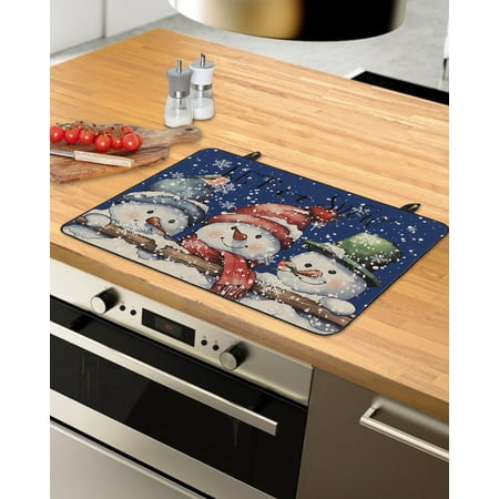 

Blue Christmas Snowman Stove Top Covers for Electric Stove Heat Insulation Fireproof Glass Cooktop Cover Counter Top Glass Stove Cover for Prevent Scratches 36 x21 Xmas Winter Snowflake Let Snow