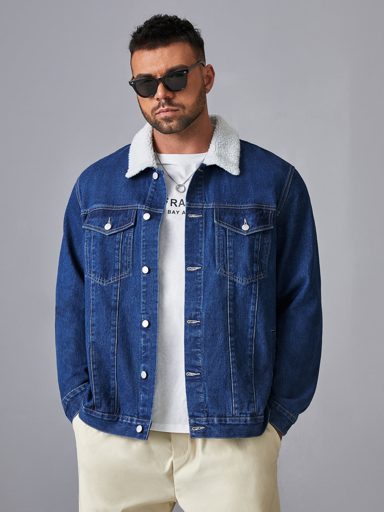 Casual Men Contrast Collar Flap Pocket 