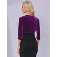 thumbnail image 3 of DARING DIVA Women's 3/4 Sleeves Velvet Cropped Cardigan S Purple, 3 of 6